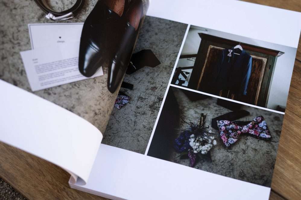 Wedding magazine design includes page layout of grooms details